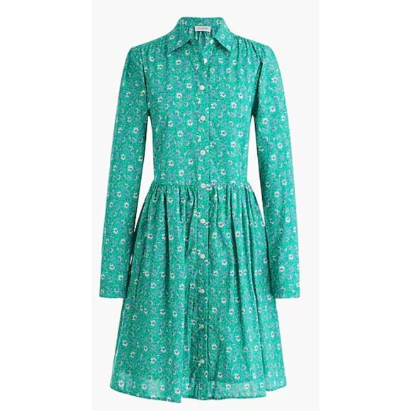 J Crew Womens Mini Shirtdress Teal Paisly‎ Floral Button Front Dress Size 4 - Picture 1 of 11